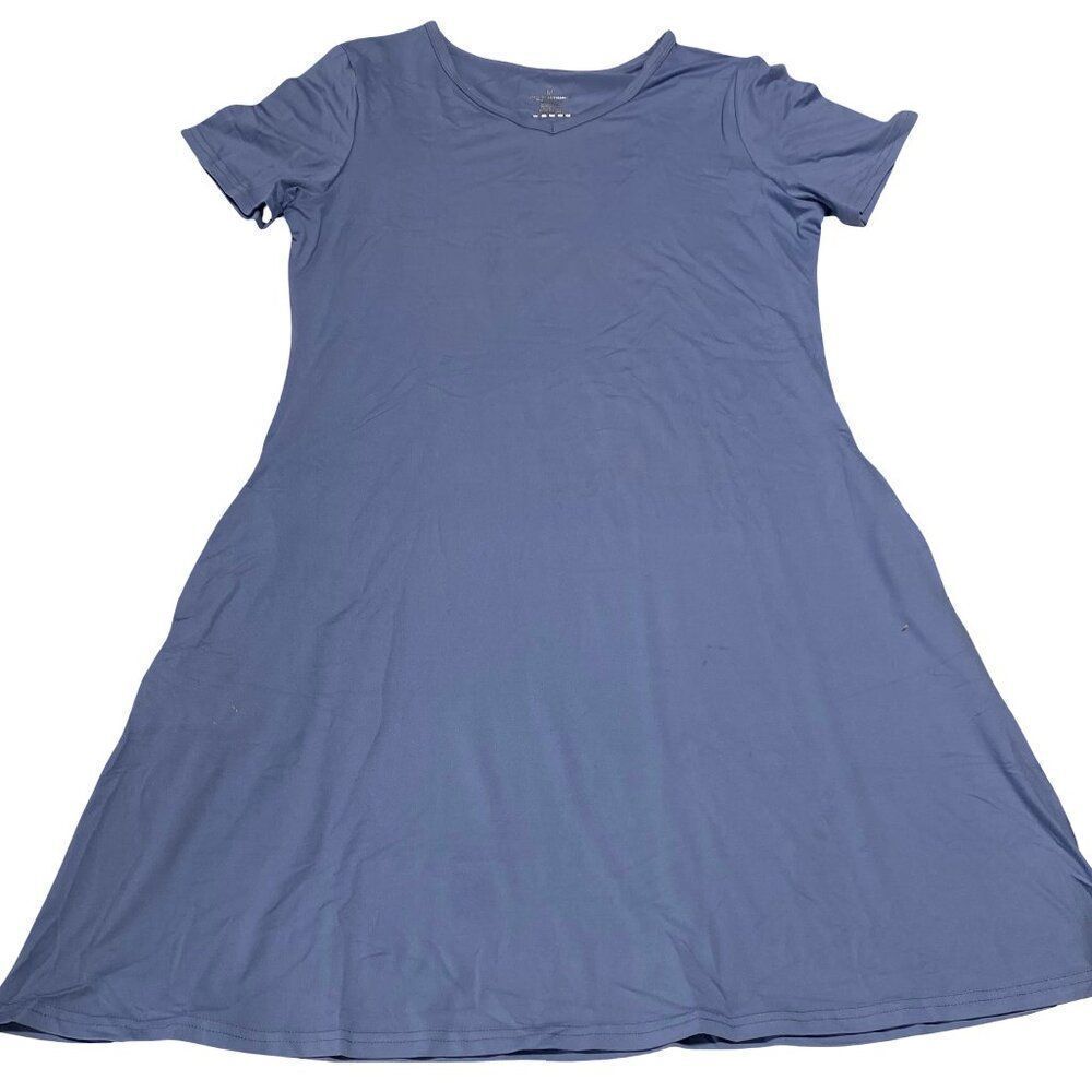 Blue Oversized T-shirt Dress with Pockets